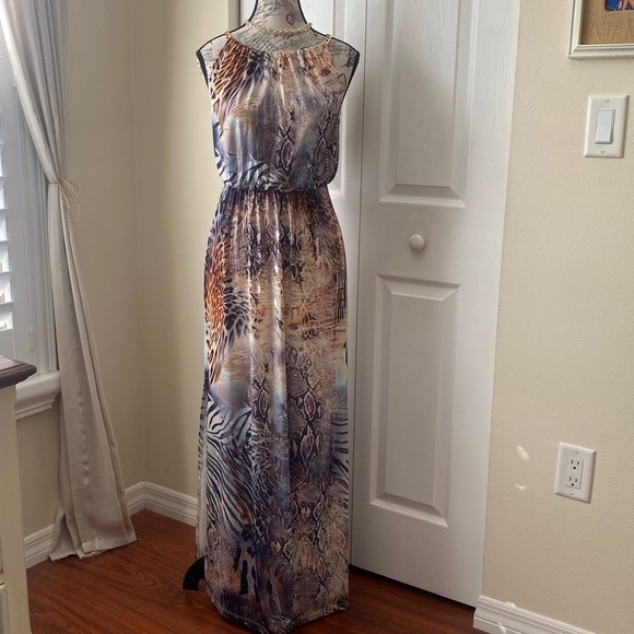 VENUS Dresses & Skirts - Venus Animal Print Maxi Dress Gold Chain Straps Elastic Waist XS